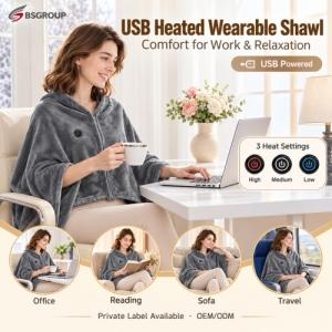 USB Portable Electric Heated Shawl & Throw Blanket